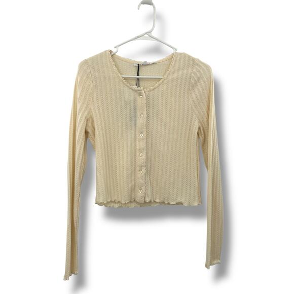 NEW Celebrity Pink Cardigan Size Small Lace Sweater Cropped Cream White Swan - Picture 1 of 8